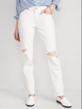 Old Navy. High-Waisted OG Straight White Ripped Jeans (Size 10 Regular)